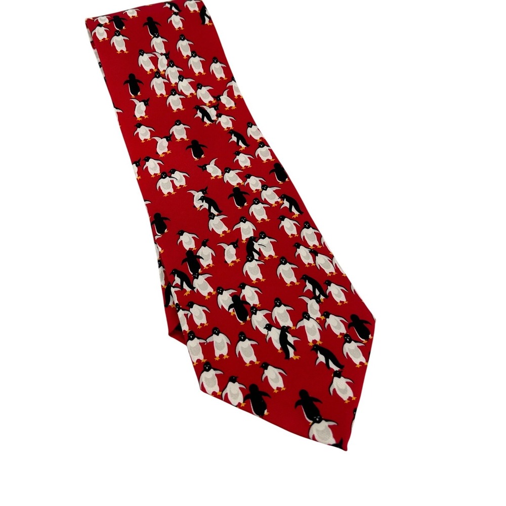 Alynn Neckwear Mens Red Penguin Print Silk Tie Creative American Design Novelty‎